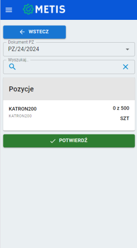 MES przyjęcia zakupu Metis