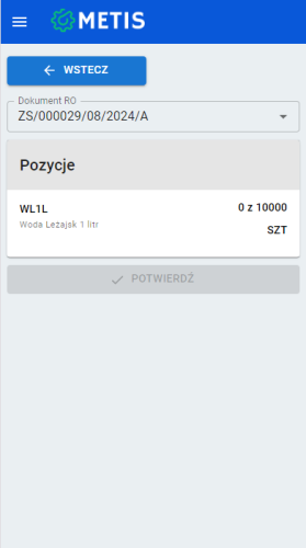 MES wydanie wyrobu Metis-1